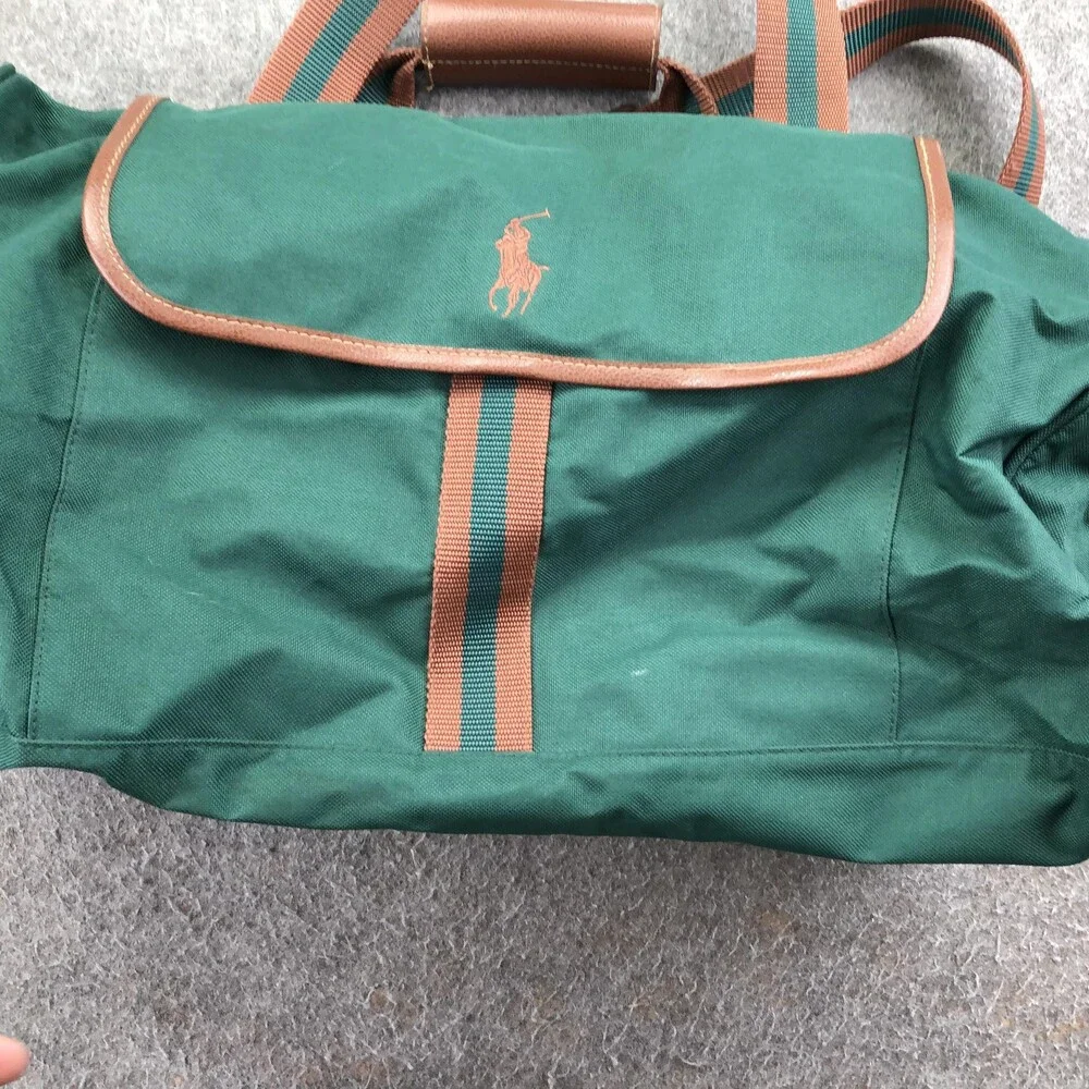 Polo Ralph Lauren Green Canvas Duffle Bag 22in Travel Weekender Shoulder Strap
